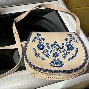 Vintage Imoshion Cream and Blue Floral Crossbody Bag
